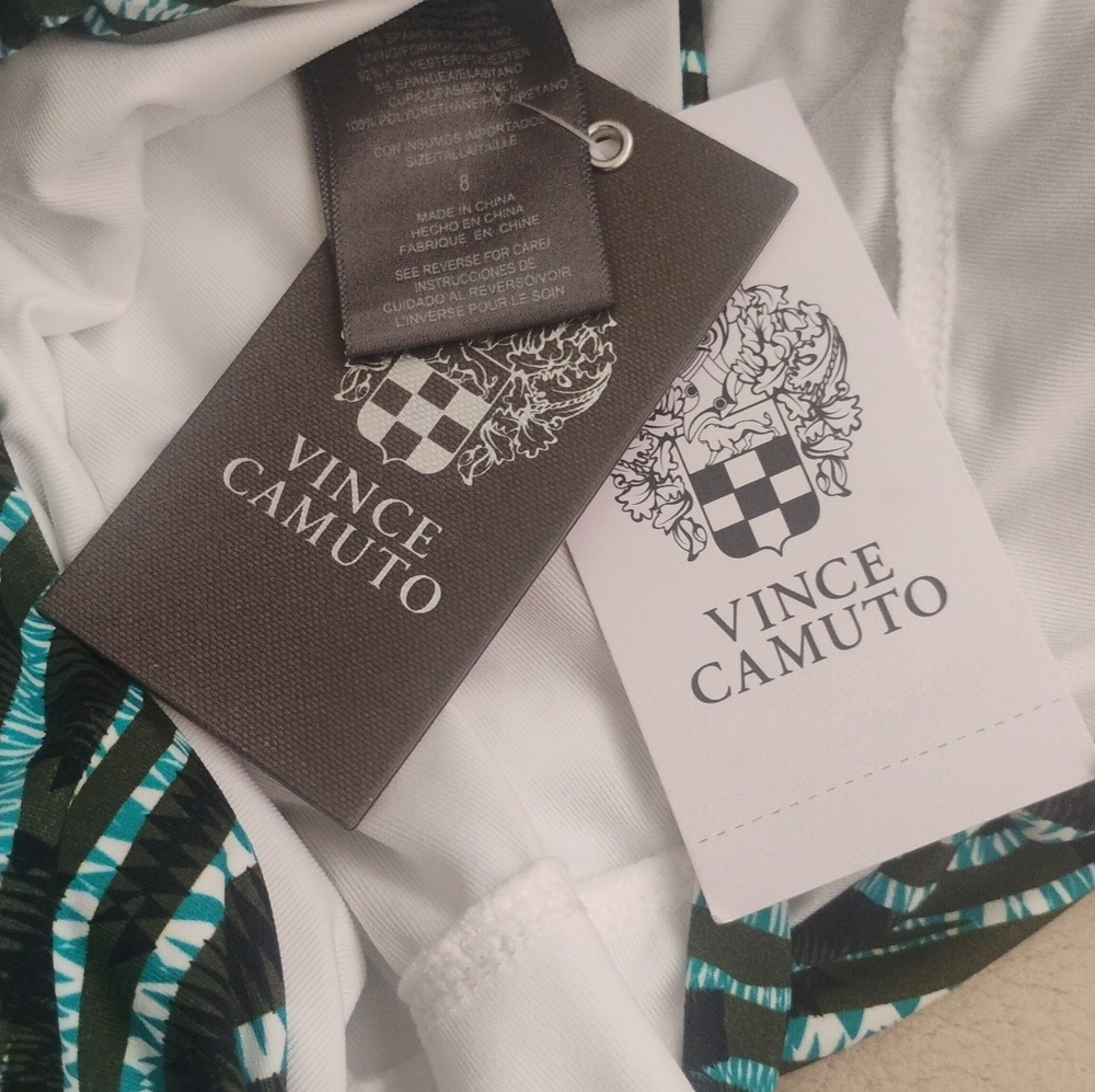 Vince Camuto Surplice One-Piece Women's Black Green Blue SZ 8 NWT - Picture 5 of 8